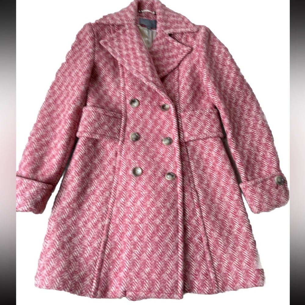 Vintage Ann Taylor Pink Wool Blend Herringbone Winter Coat Women’s 6